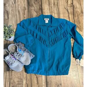 Teddi Vintage 80s New Blue Teal Teddi Sport Lightweight Chevron Jacket Small